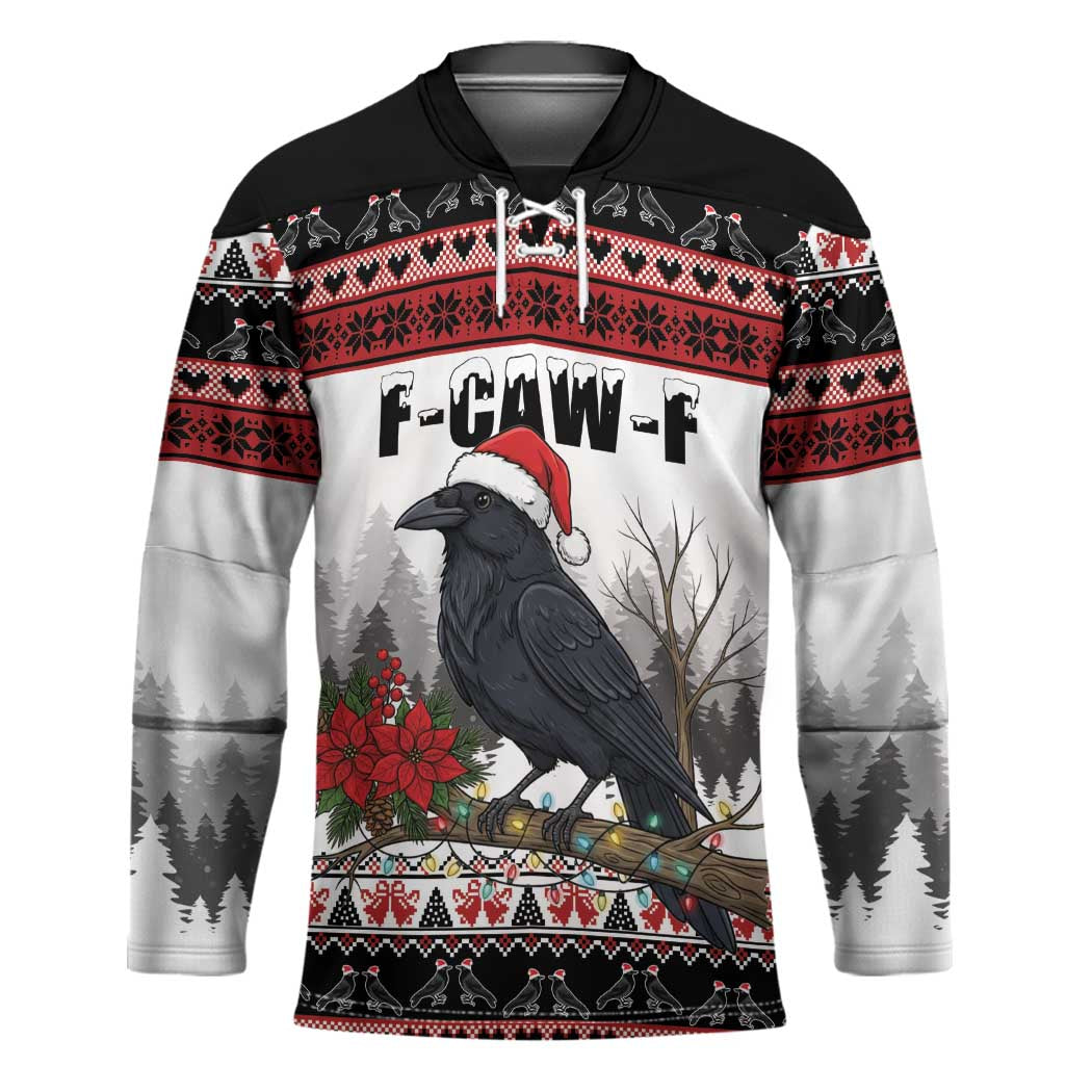 F Caw F Christmas Raven Personalized Hockey Jersey Holiday Crow Festive - Wonder Print Shop