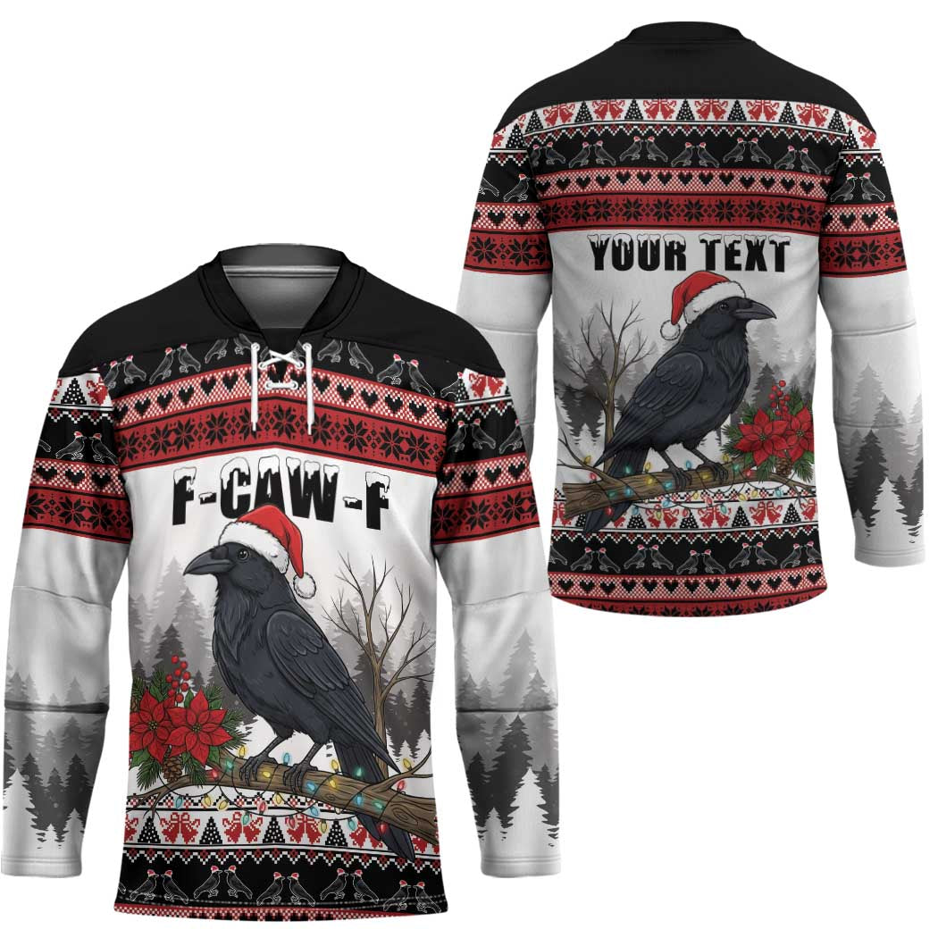 F Caw F Christmas Raven Personalized Hockey Jersey Holiday Crow Festive - Wonder Print Shop