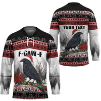 F Caw F Christmas Raven Personalized Hockey Jersey Holiday Crow Festive - Wonder Print Shop
