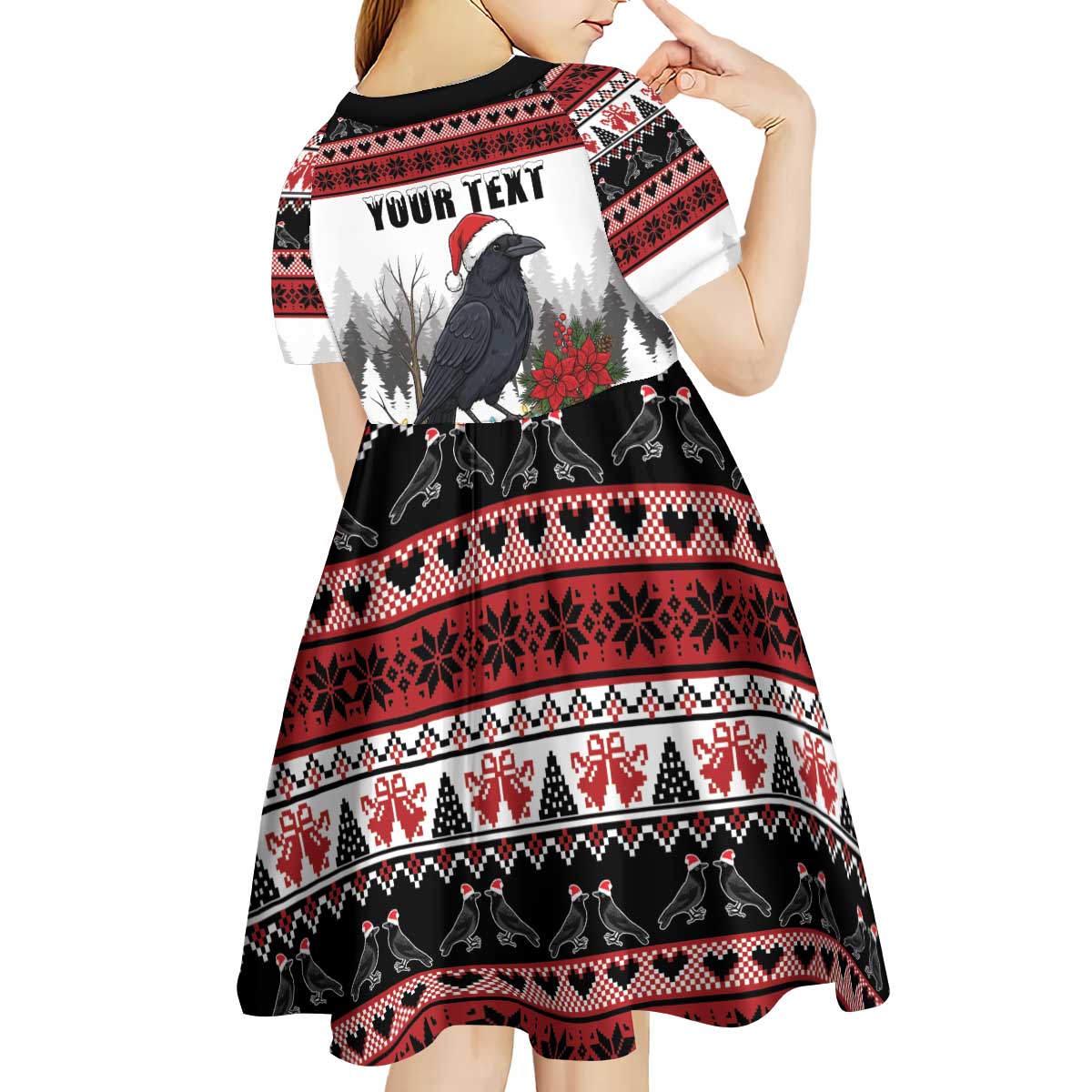 F Caw F Christmas Raven Personalized Kid Short Sleeve Dress Holiday Crow Festive - Wonder Print Shop