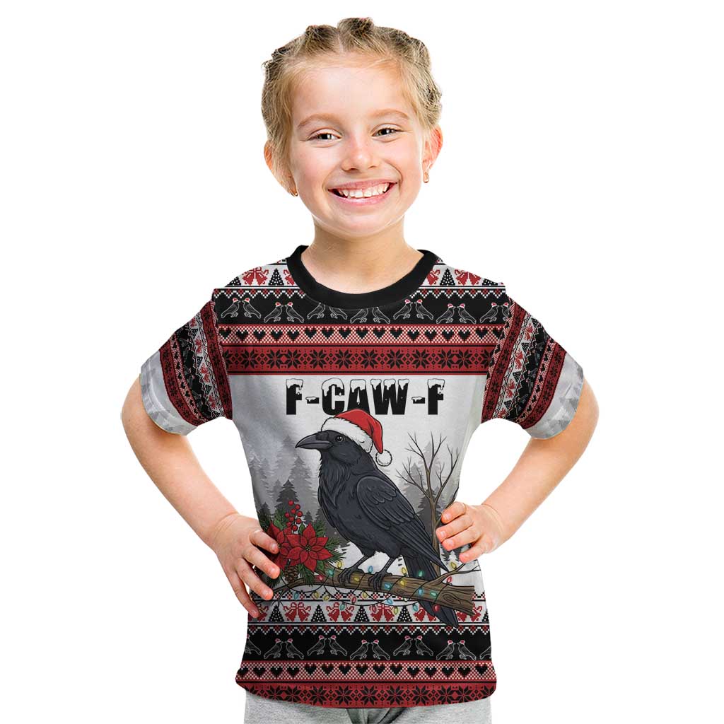 F Caw F Christmas Raven Personalized Kid T Shirt Holiday Crow Festive - Wonder Print Shop