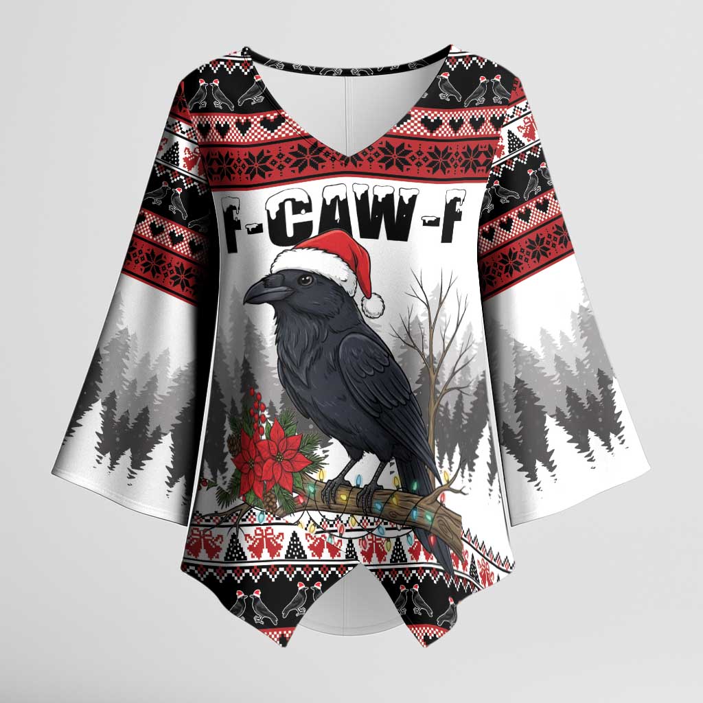 F Caw F Christmas Raven Personalized Kimono Sleeve Blouse Holiday Crow Festive - Wonder Print Shop