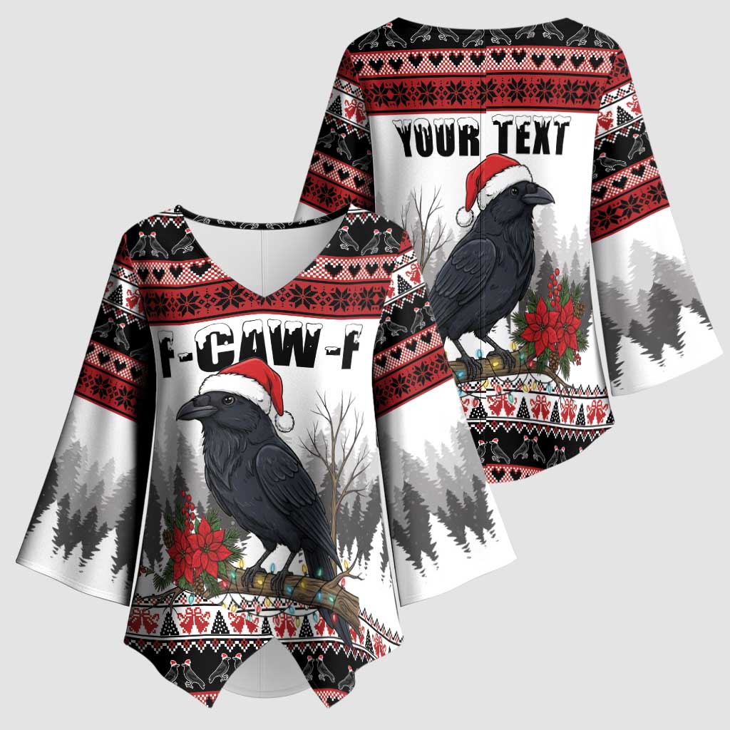 F Caw F Christmas Raven Personalized Kimono Sleeve Blouse Holiday Crow Festive - Wonder Print Shop