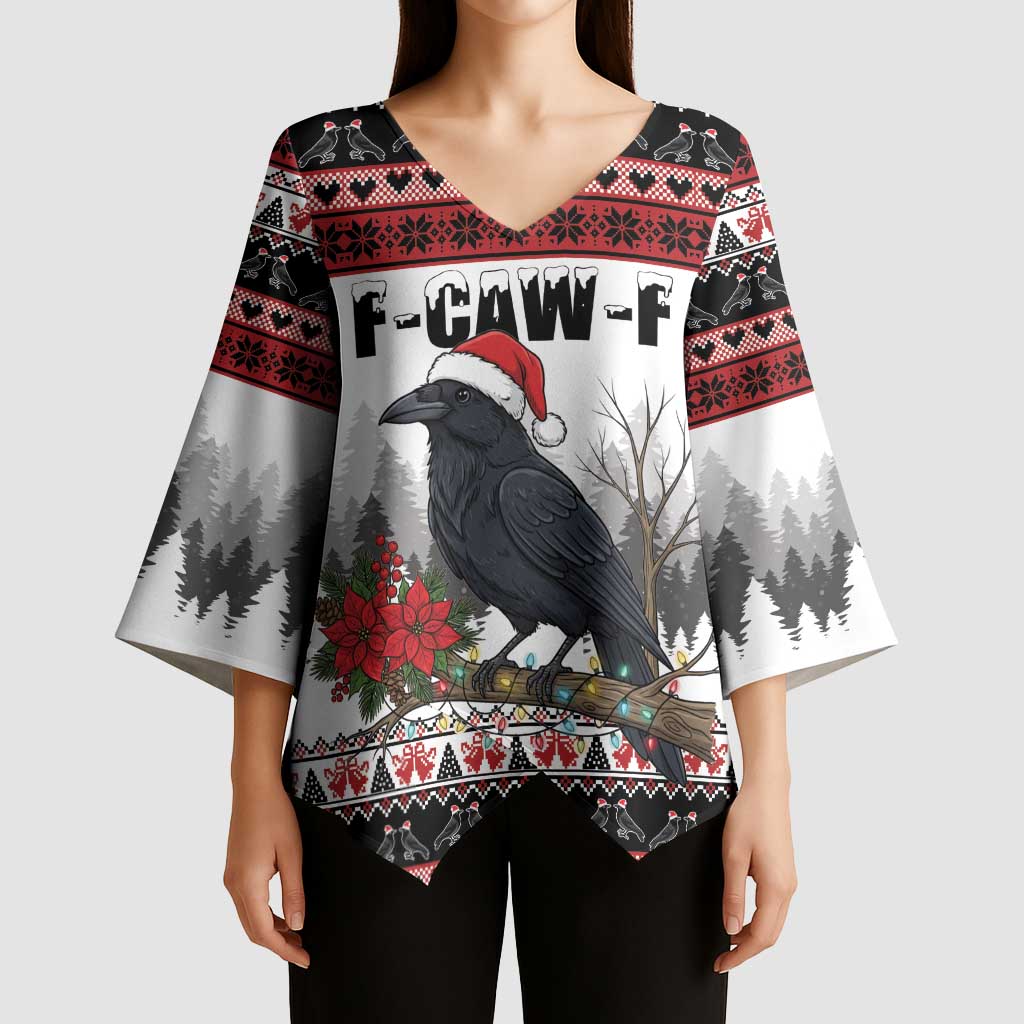 F Caw F Christmas Raven Personalized Kimono Sleeve Blouse Holiday Crow Festive - Wonder Print Shop