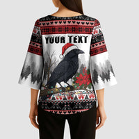 F Caw F Christmas Raven Personalized Kimono Sleeve Blouse Holiday Crow Festive - Wonder Print Shop