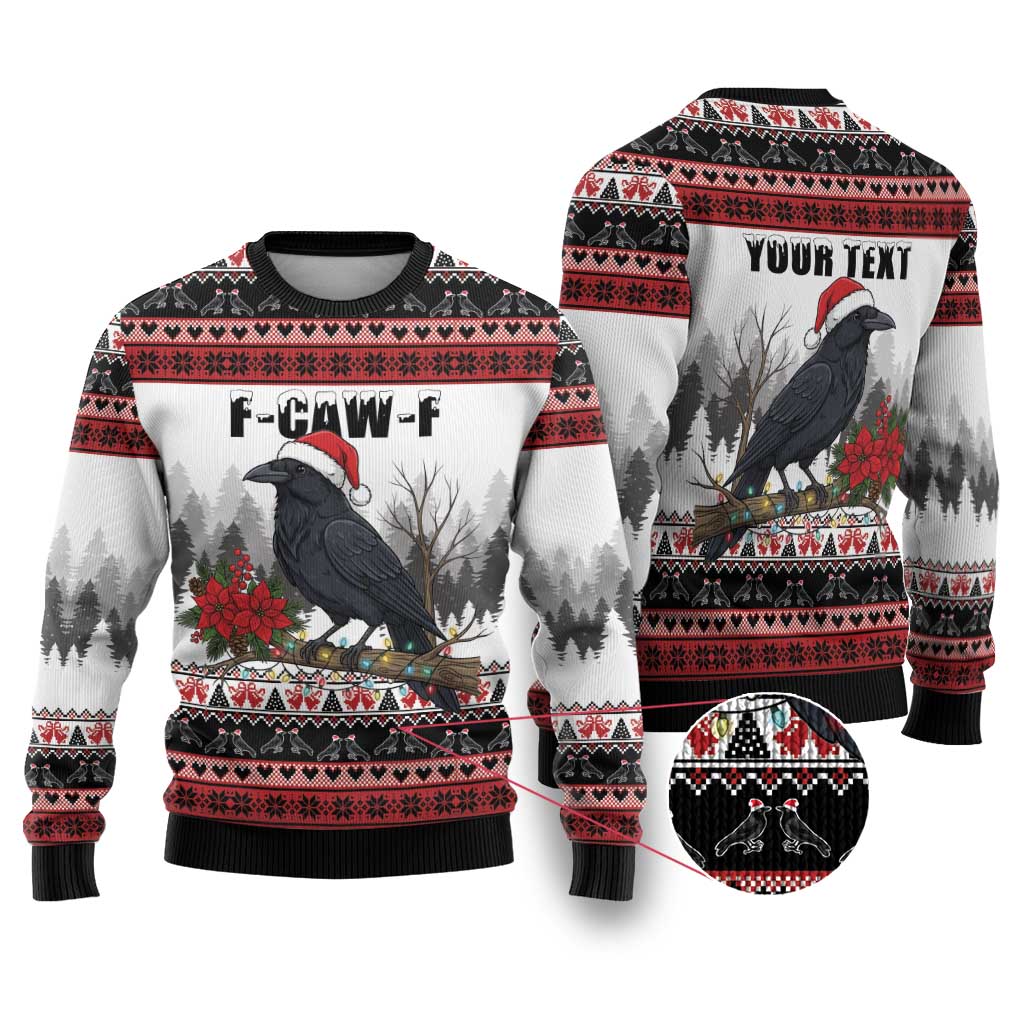 F Caw F Christmas Raven Personalized Ugly Christmas Sweater Holiday Crow Festive - Wonder Print Shop