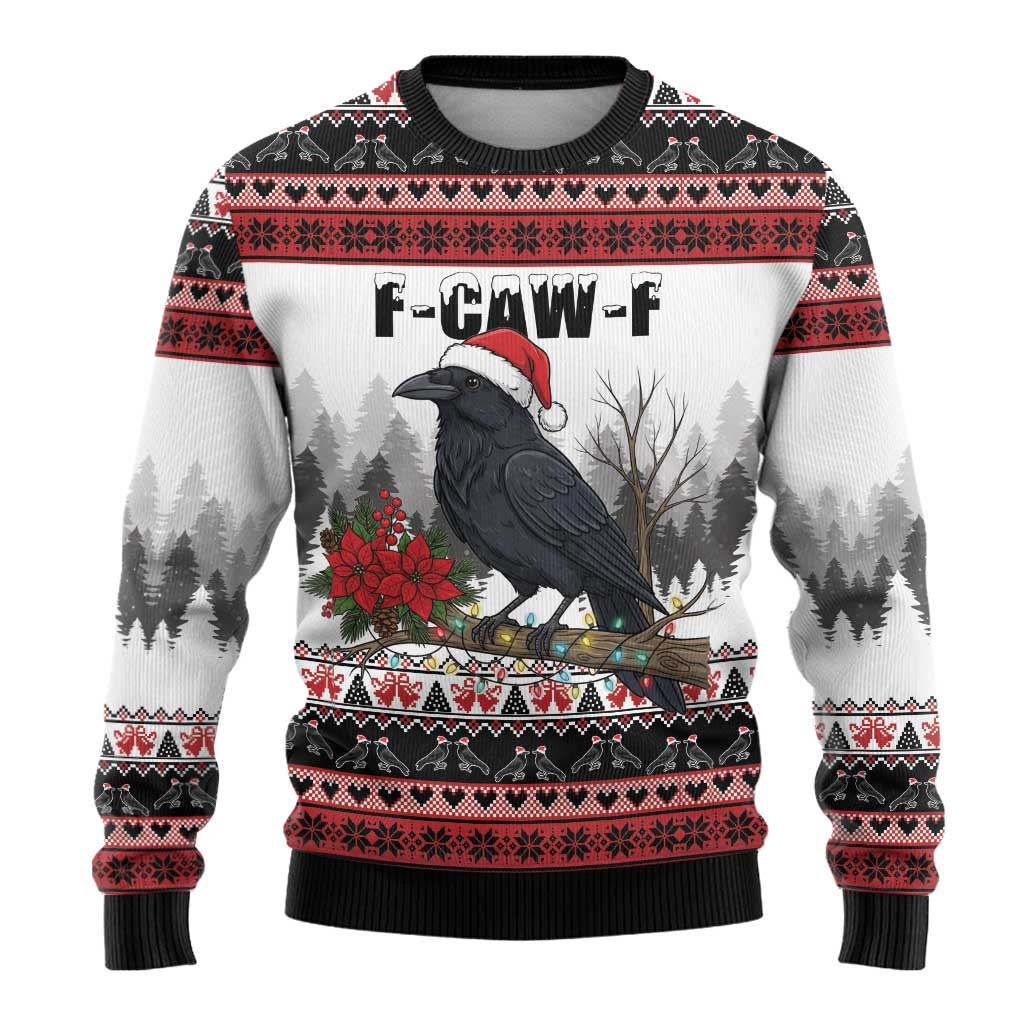 F Caw F Christmas Raven Personalized Ugly Christmas Sweater Holiday Crow Festive - Wonder Print Shop