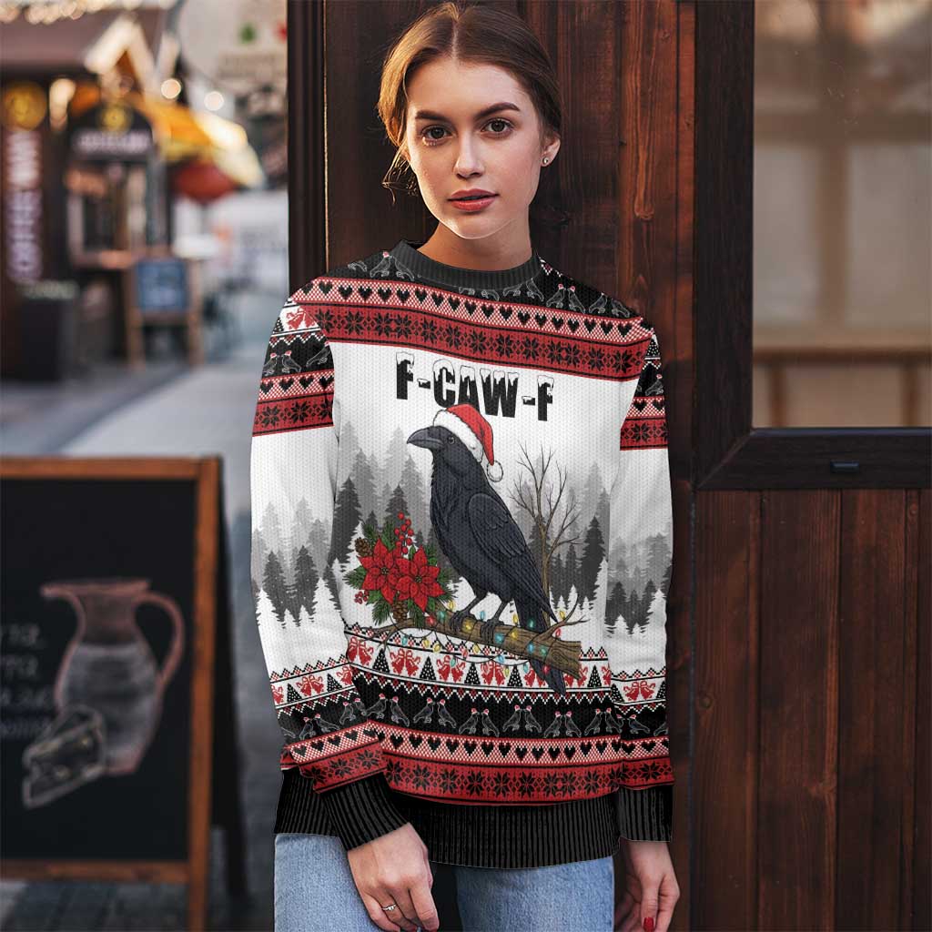 F Caw F Christmas Raven Personalized Ugly Christmas Sweater Holiday Crow Festive - Wonder Print Shop