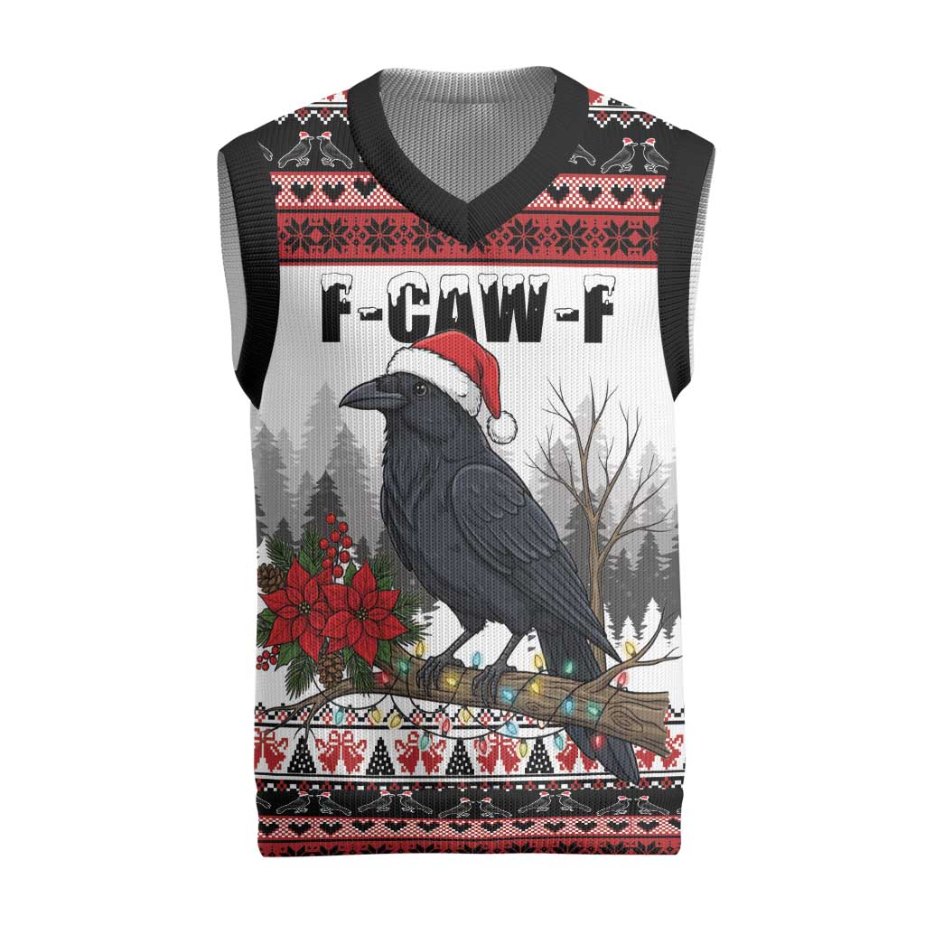 F Caw F Christmas Raven Personalized Christmas Knitted V-Neck Vest Holiday Crow Festive - Wonder Print Shop