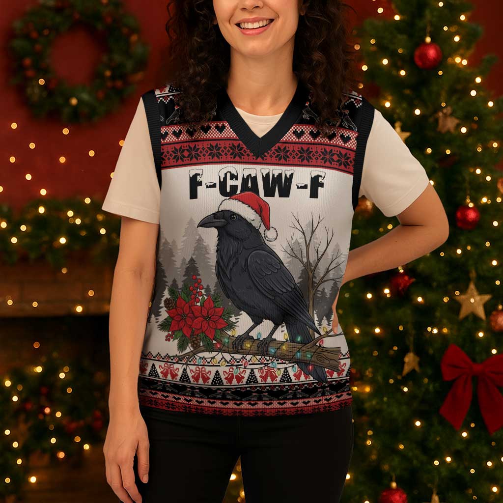 F Caw F Christmas Raven Personalized Christmas Knitted V-Neck Vest Holiday Crow Festive - Wonder Print Shop