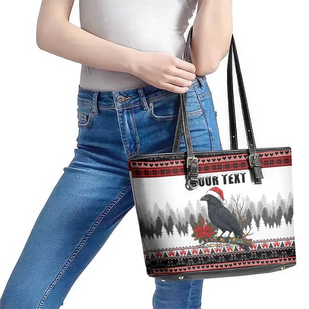 F Caw F Christmas Raven Personalized Leather Tote Bag Holiday Crow Festive - Wonder Print Shop