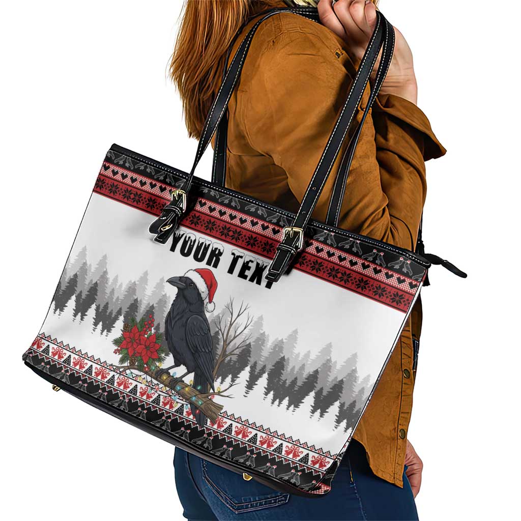 F Caw F Christmas Raven Personalized Leather Tote Bag Holiday Crow Festive - Wonder Print Shop