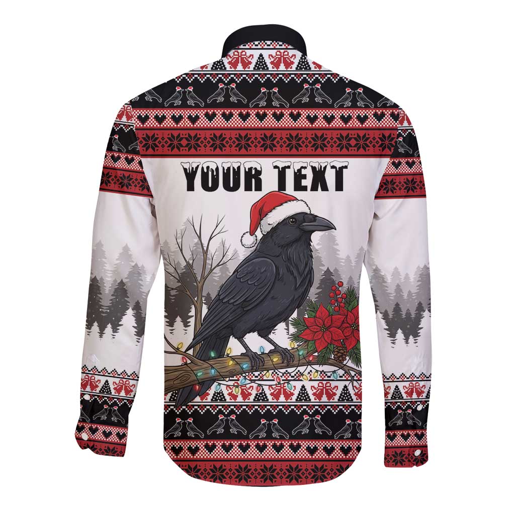 F Caw F Christmas Raven Personalized Long Sleeve Button Shirt Holiday Crow Festive - Wonder Print Shop