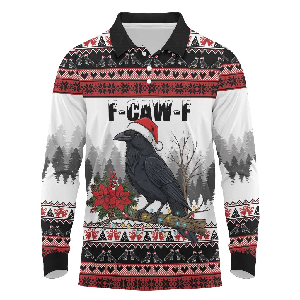 F Caw F Christmas Raven Personalized Long Sleeve Polo Shirt Holiday Crow Festive - Wonder Print Shop