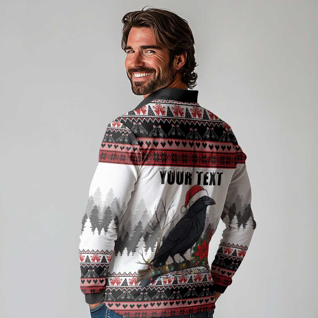F Caw F Christmas Raven Personalized Long Sleeve Polo Shirt Holiday Crow Festive - Wonder Print Shop