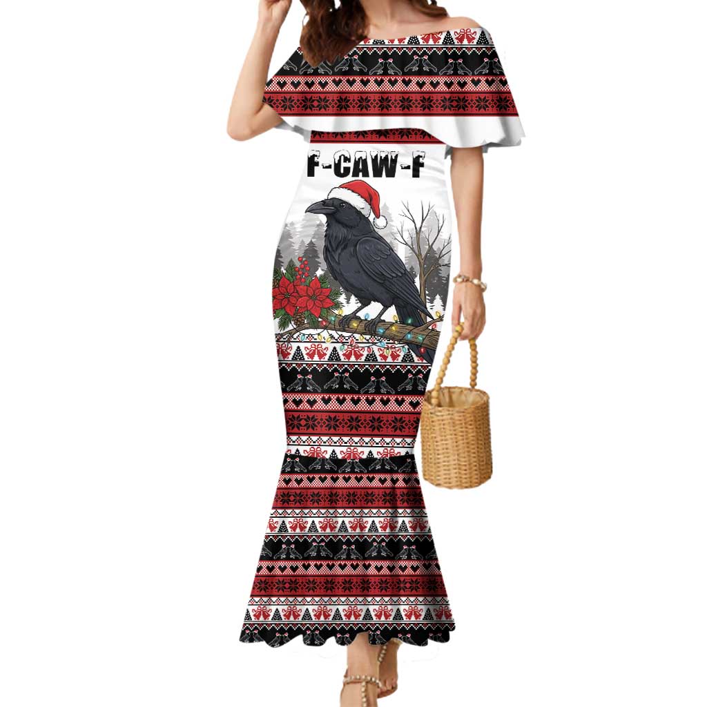 F Caw F Christmas Raven Personalized Mermaid Dress Holiday Crow Festive - Wonder Print Shop