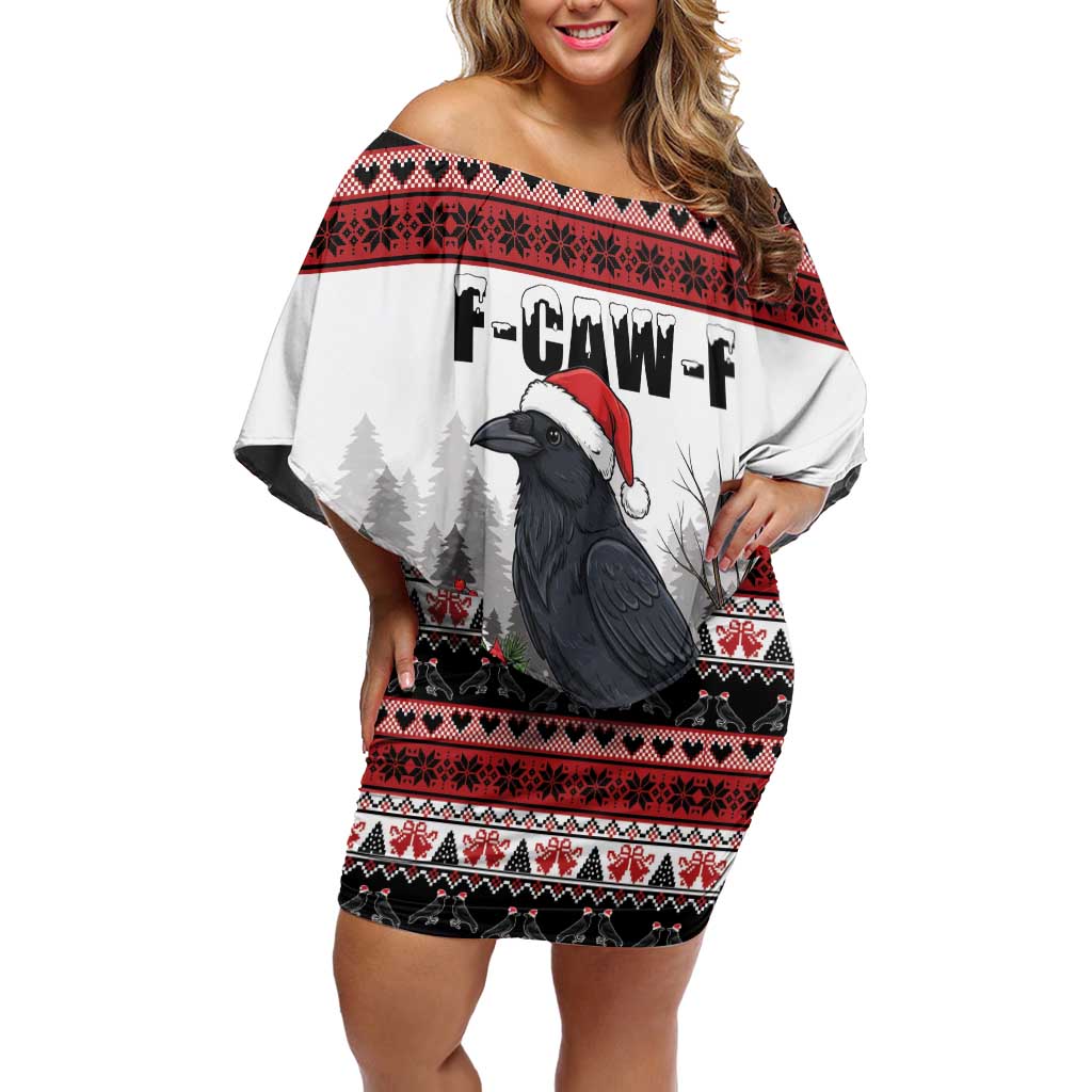 F Caw F Christmas Raven Personalized Off Shoulder Short Dress Holiday Crow Festive - Wonder Print Shop