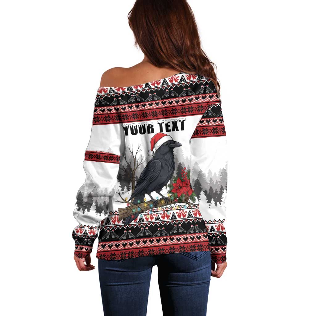 F Caw F Christmas Raven Personalized Off Shoulder Sweater Holiday Crow Festive - Wonder Print Shop