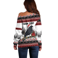 F Caw F Christmas Raven Personalized Off Shoulder Sweater Holiday Crow Festive - Wonder Print Shop