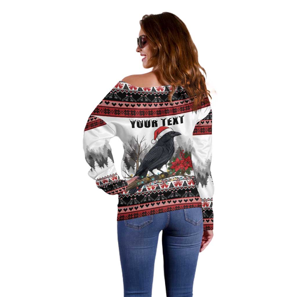 F Caw F Christmas Raven Personalized Off Shoulder Sweater Holiday Crow Festive - Wonder Print Shop