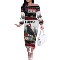 F Caw F Christmas Raven Personalized Off The Shoulder Long Sleeve Dress Holiday Crow Festive - Wonder Print Shop