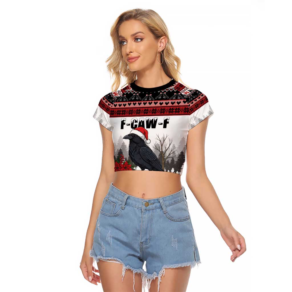F Caw F Christmas Raven Personalized Raglan Cropped T Shirt Holiday Crow Festive - Wonder Print Shop