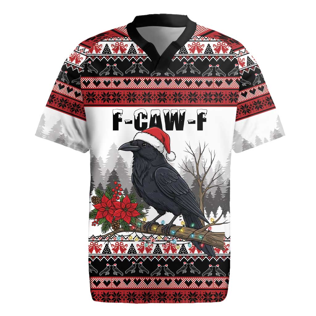 F Caw F Christmas Raven Personalized Rugby Jersey Holiday Crow Festive - Wonder Print Shop