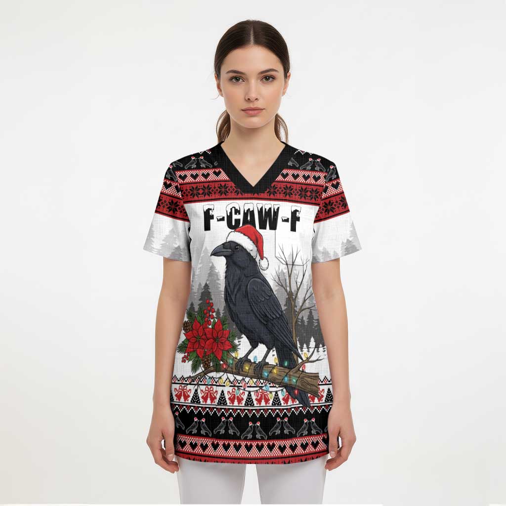 F Caw F Christmas Raven Personalized Scrub Top Holiday Crow Festive - Wonder Print Shop
