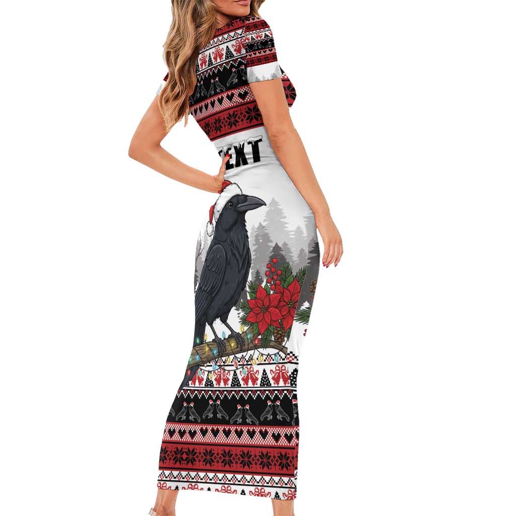 F Caw F Christmas Raven Personalized Short Sleeve Bodycon Dress Holiday Crow Festive - Wonder Print Shop