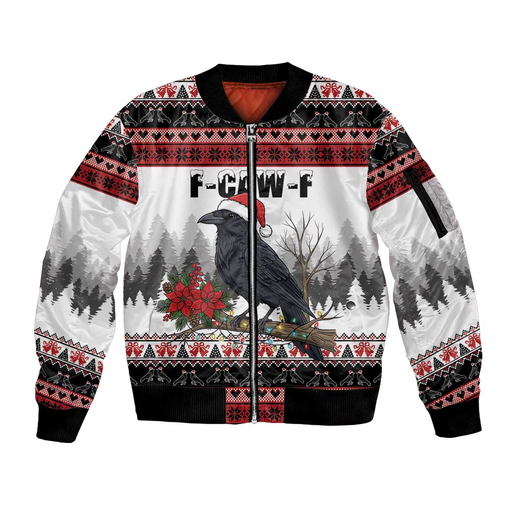 F Caw F Christmas Raven Personalized Sleeve Zip Bomber Jacket Holiday Crow Festive - Wonder Print Shop