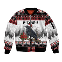 F Caw F Christmas Raven Personalized Sleeve Zip Bomber Jacket Holiday Crow Festive - Wonder Print Shop