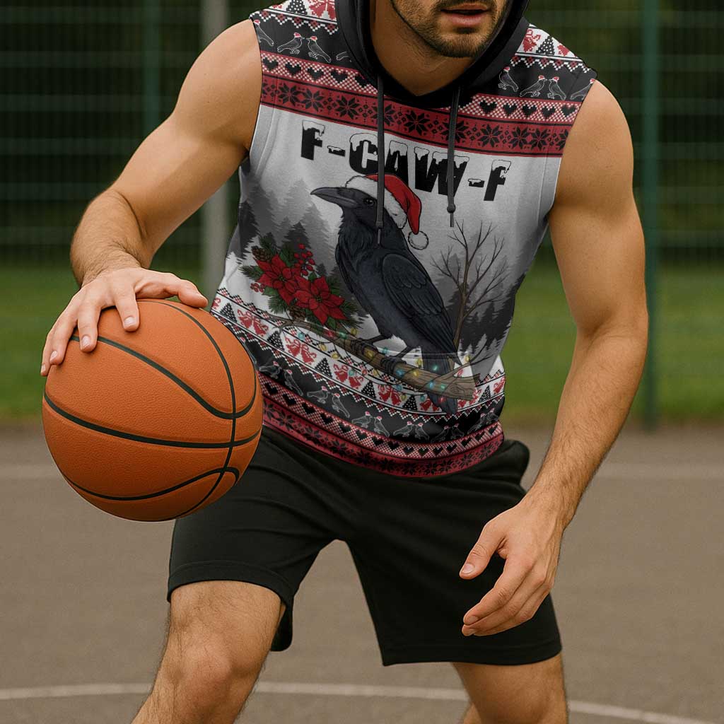 F Caw F Christmas Raven Personalized Sleeveless Hoodie Holiday Crow Festive - Wonder Print Shop