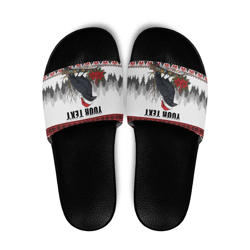 F Caw F Christmas Raven Personalized Slide Sandals Holiday Crow Festive - Wonder Print Shop