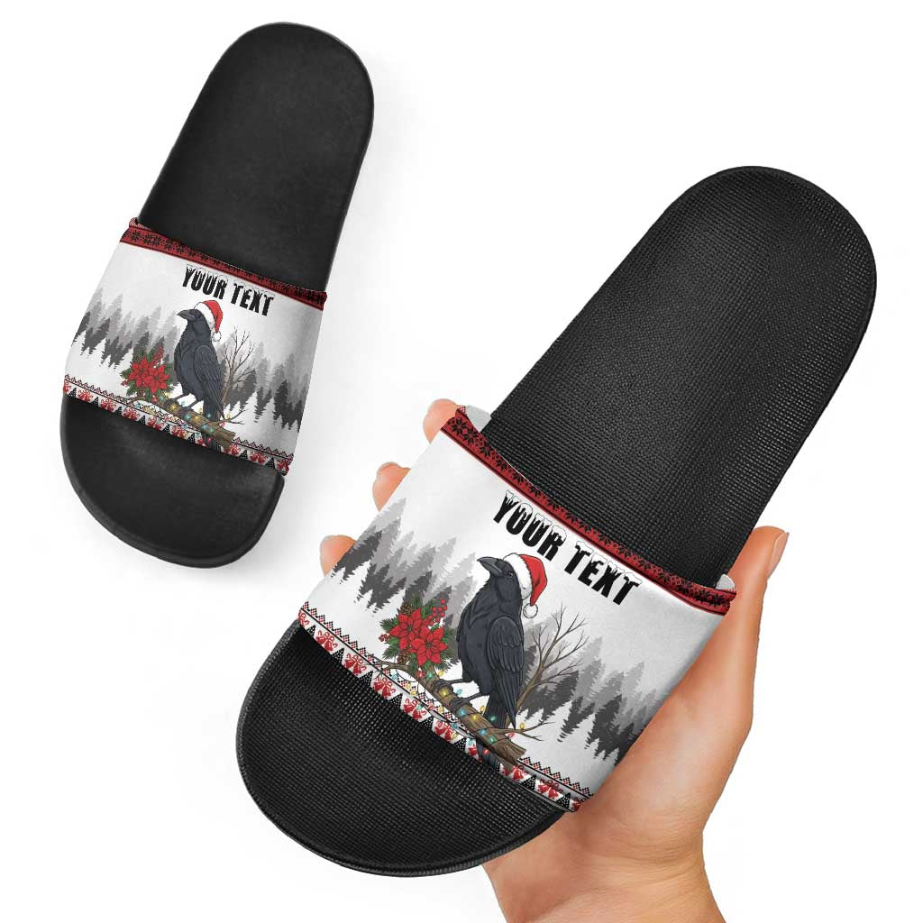 F Caw F Christmas Raven Personalized Slide Sandals Holiday Crow Festive - Wonder Print Shop