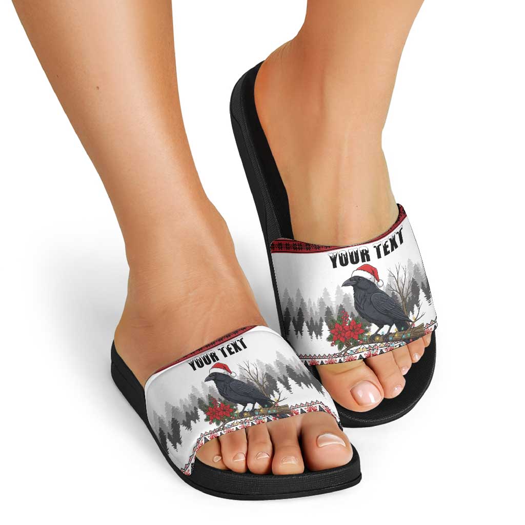 F Caw F Christmas Raven Personalized Slide Sandals Holiday Crow Festive - Wonder Print Shop
