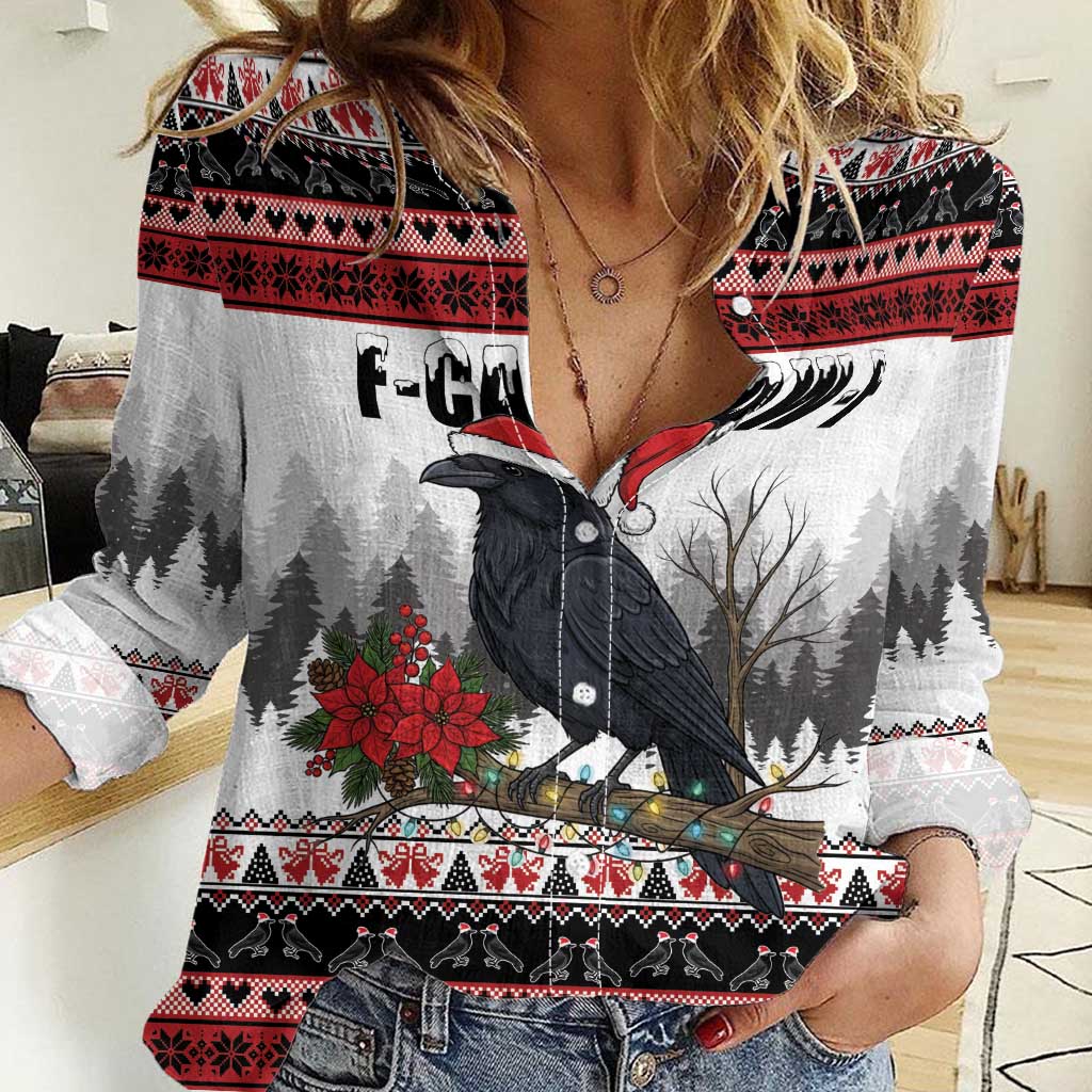 F Caw F Christmas Raven Personalized Women Casual Shirt Holiday Crow Festive - Wonder Print Shop