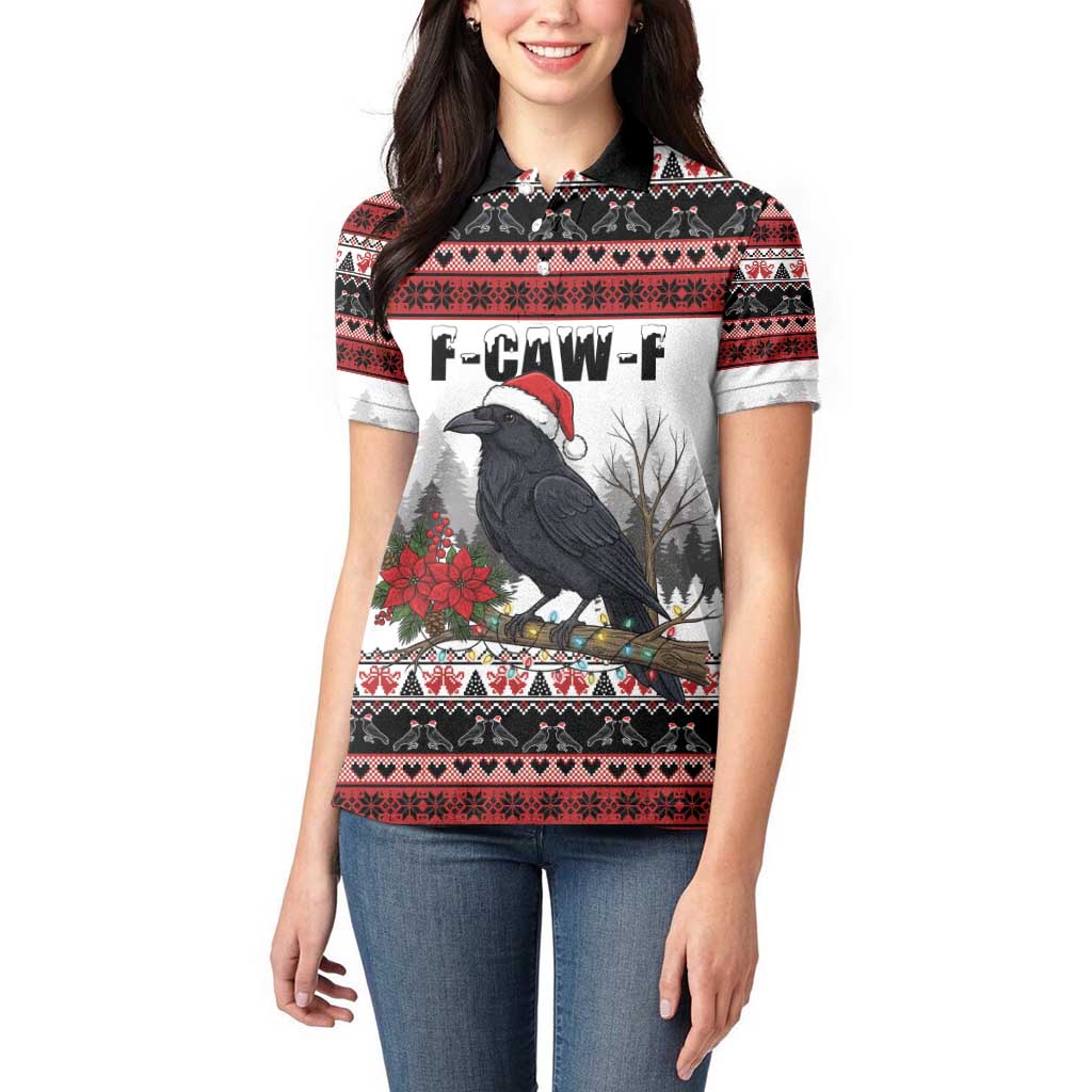 F Caw F Christmas Raven Personalized Women Polo Shirt Holiday Crow Festive - Wonder Print Shop
