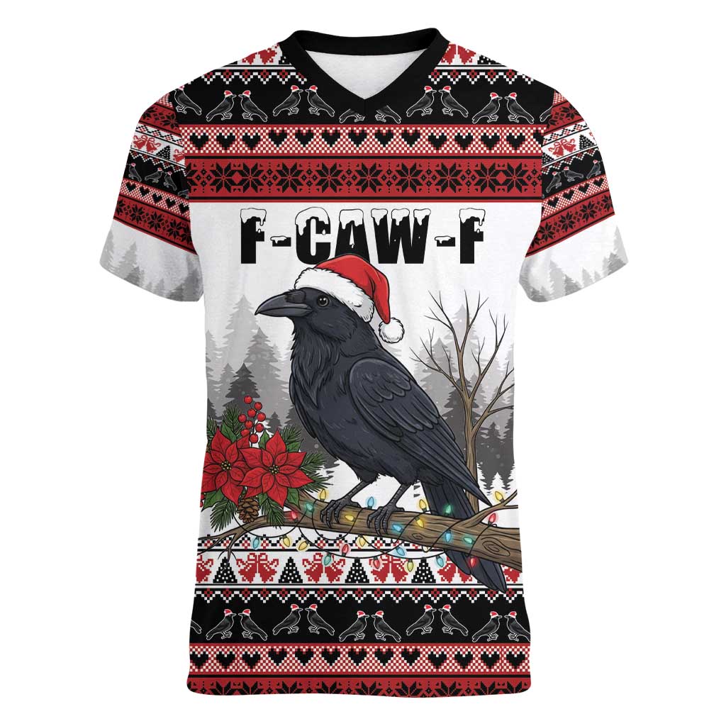 F Caw F Christmas Raven Personalized Women V-Neck T-Shirt Holiday Crow Festive - Wonder Print Shop