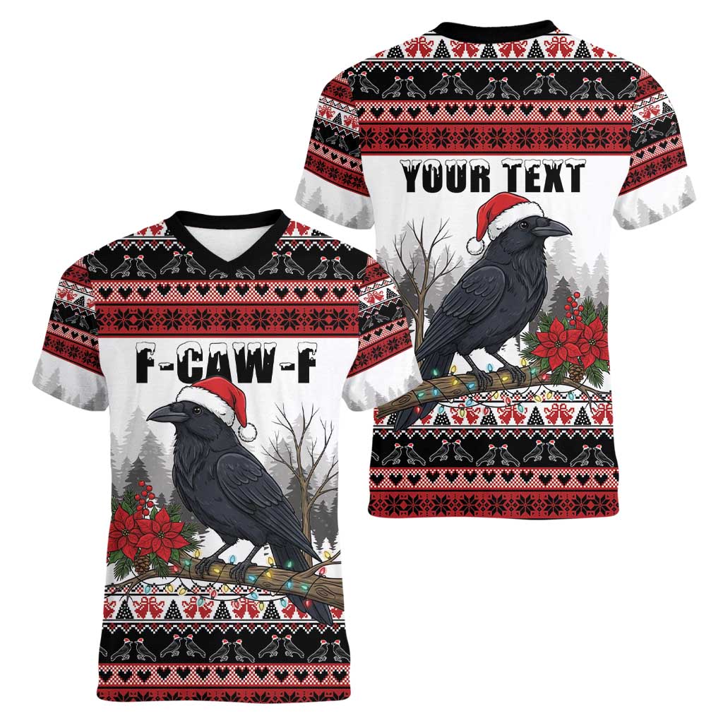 F Caw F Christmas Raven Personalized Women V-Neck T-Shirt Holiday Crow Festive - Wonder Print Shop