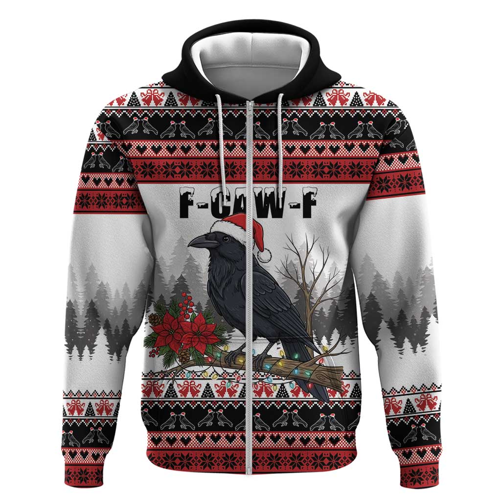 F Caw F Christmas Raven Personalized Zip Hoodie Holiday Crow Festive - Wonder Print Shop