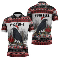 F Caw F Christmas Raven Personalized Zipper Polo Shirt Holiday Crow Festive - Wonder Print Shop