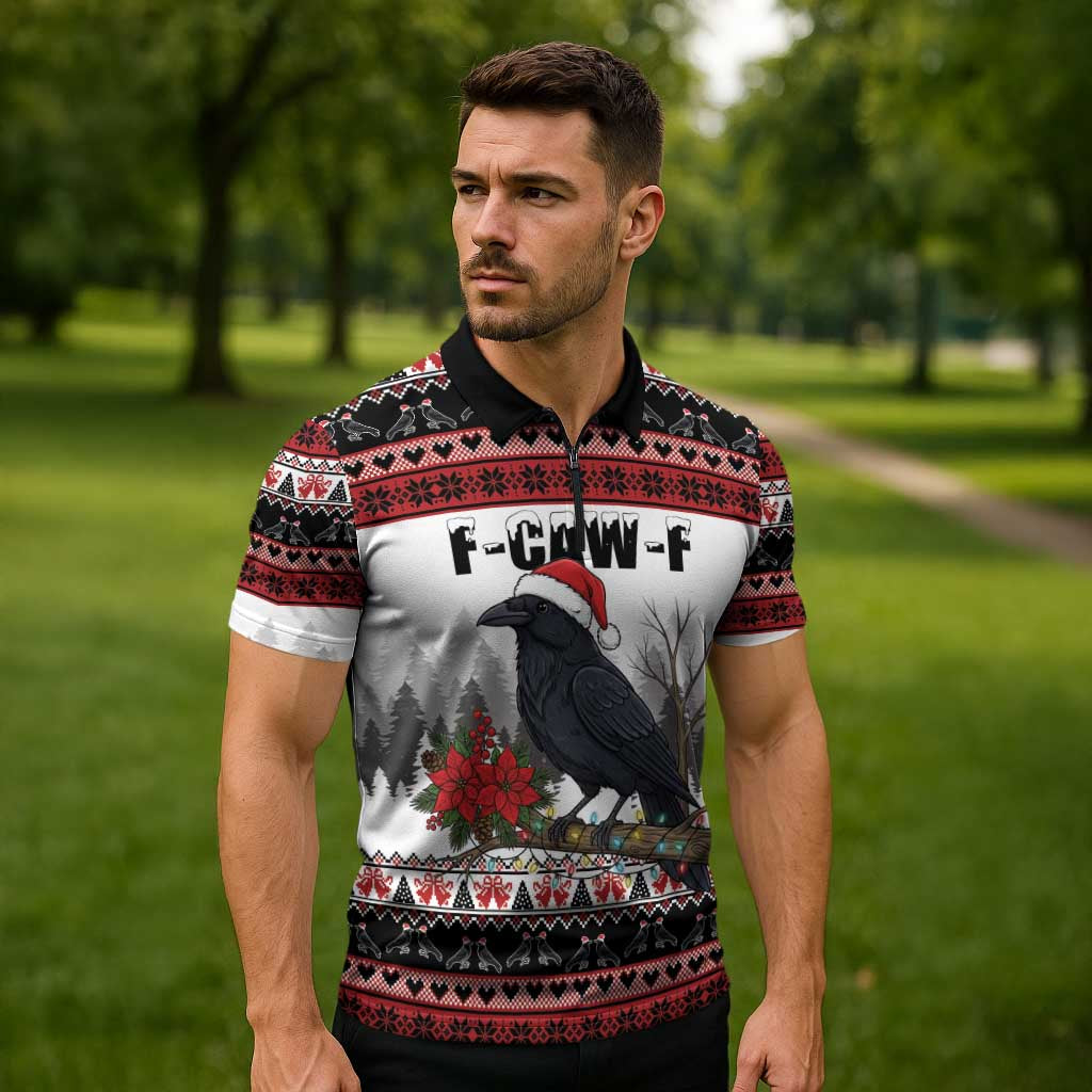 F Caw F Christmas Raven Personalized Zipper Polo Shirt Holiday Crow Festive - Wonder Print Shop