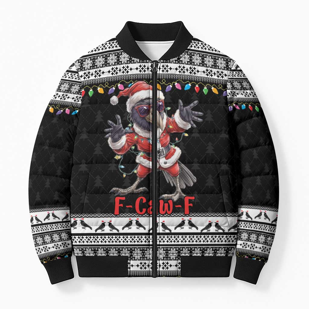 F Caw F Raven Christmas Bomber Puffer Jacket Funny Santa Crow - Wonder Print Shop