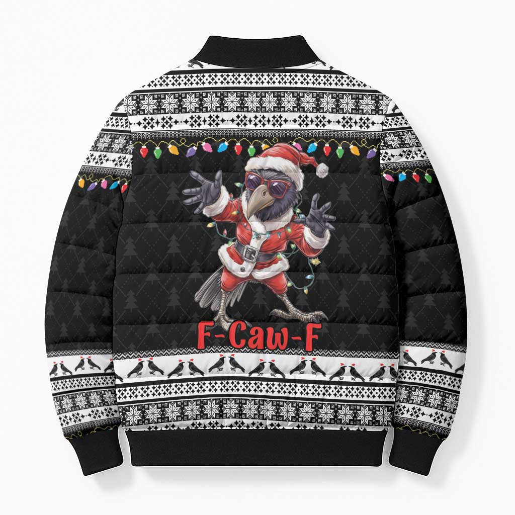 F Caw F Raven Christmas Bomber Puffer Jacket Funny Santa Crow - Wonder Print Shop