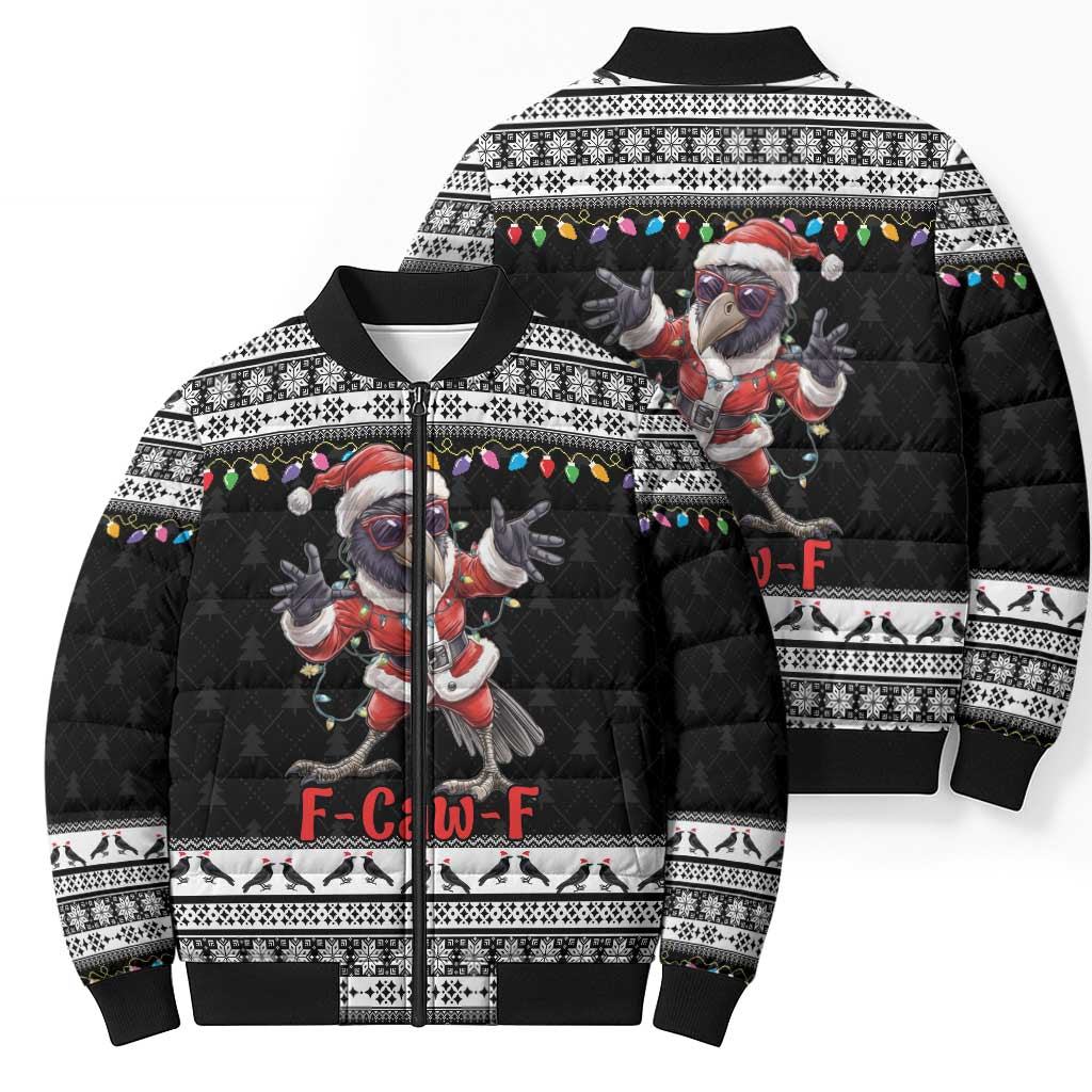 F Caw F Raven Christmas Bomber Puffer Jacket Funny Santa Crow - Wonder Print Shop