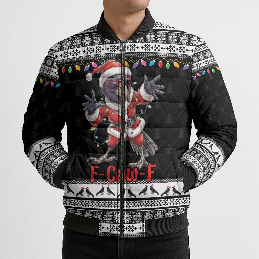 F Caw F Raven Christmas Bomber Puffer Jacket Funny Santa Crow - Wonder Print Shop