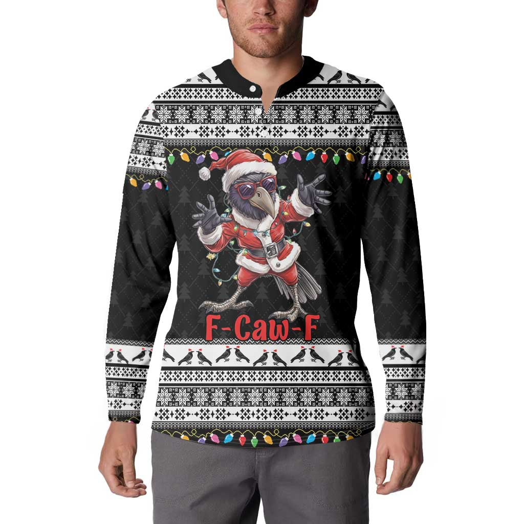 F Caw F Raven Christmas Button Sweatshirt Funny Santa Crow - Wonder Print Shop
