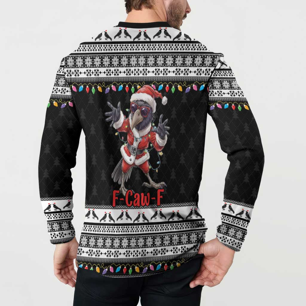 F Caw F Raven Christmas Button Sweatshirt Funny Santa Crow - Wonder Print Shop