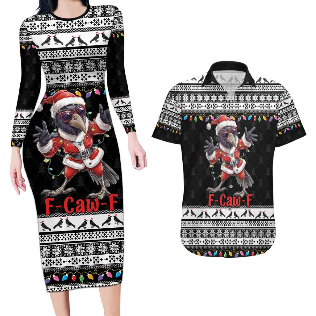 F Caw F Raven Christmas Couples Matching Long Sleeve Bodycon Dress and Hawaiian Shirt Funny Santa Crow - Wonder Print Shop