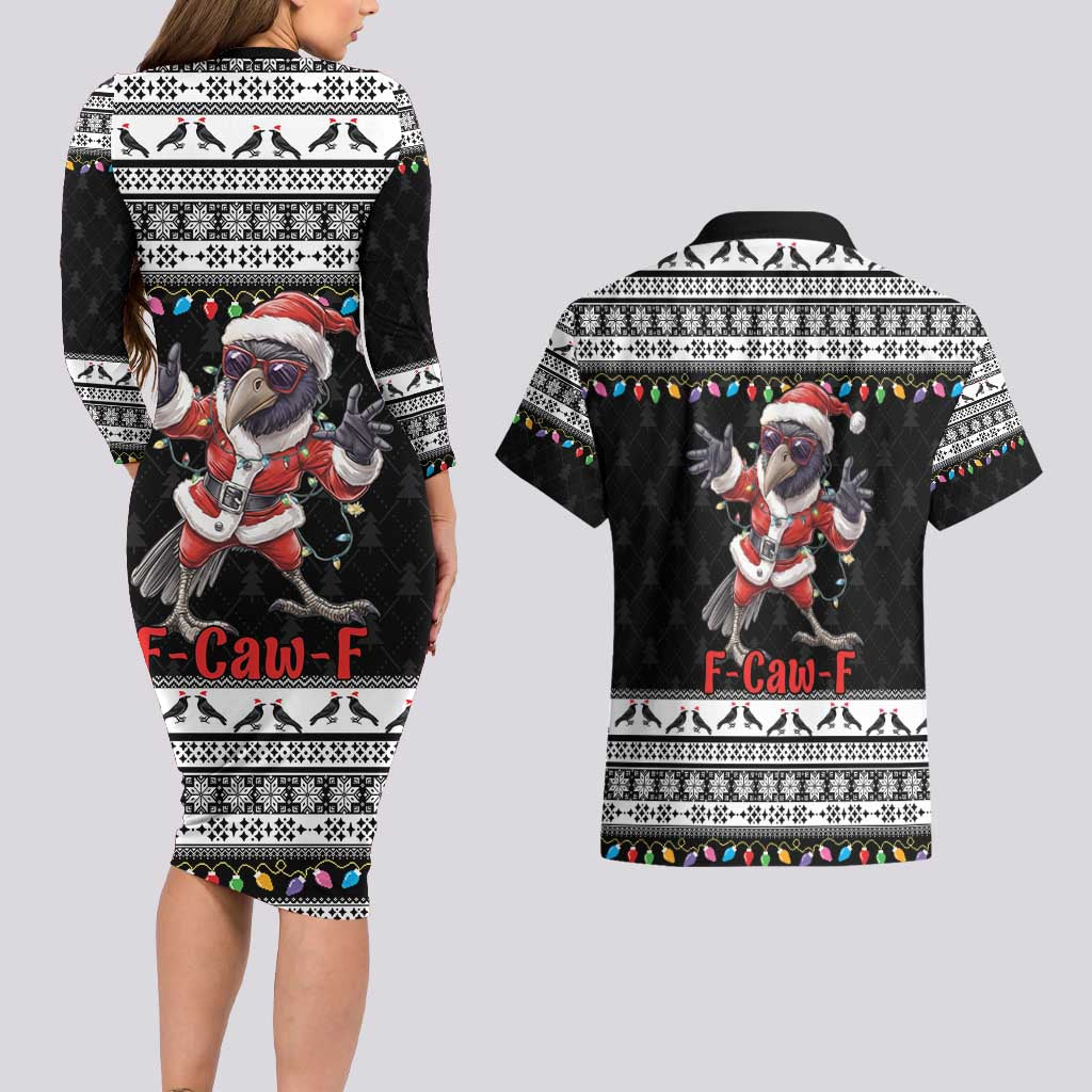 F Caw F Raven Christmas Couples Matching Long Sleeve Bodycon Dress and Hawaiian Shirt Funny Santa Crow - Wonder Print Shop